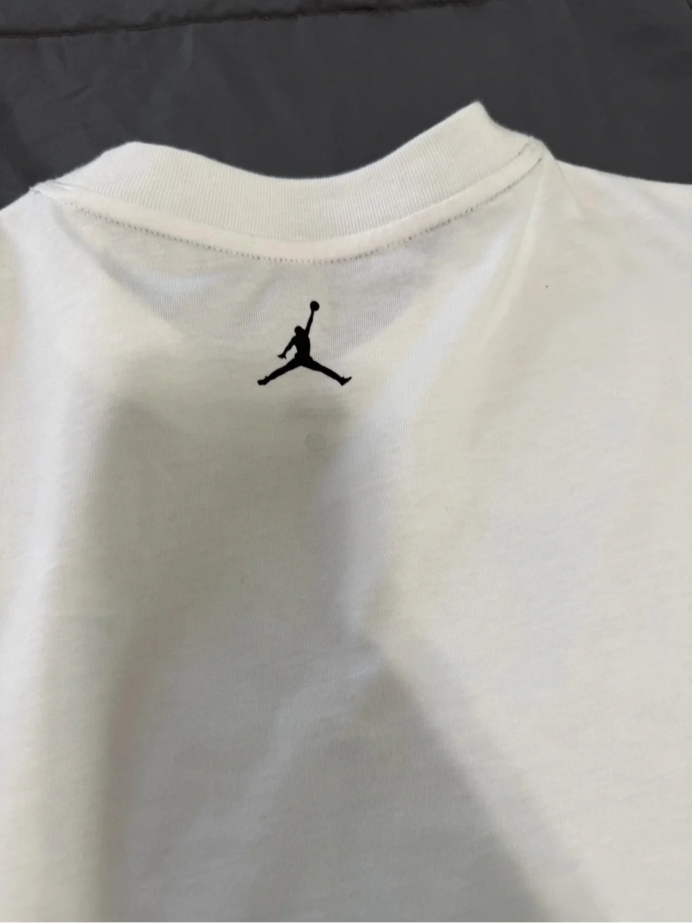 Jordan White Long-Sleeve Tee with Black Face Graphic and Purple/Blue Airbrush